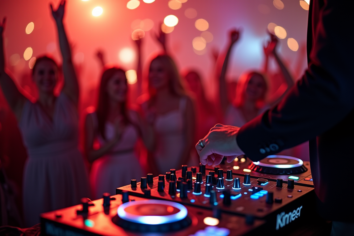 DJ professionnel ajustant sa console lors d’un mariage