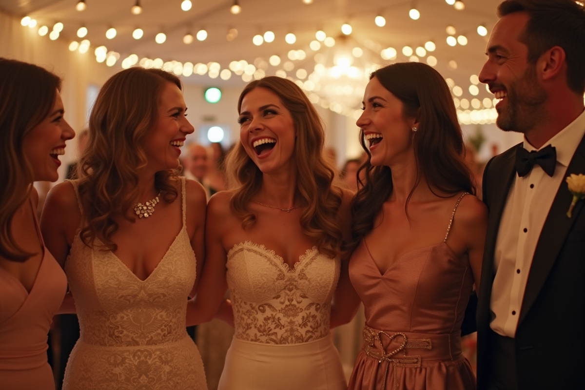Quatre couples de différentes décennies célébrant leur mariage