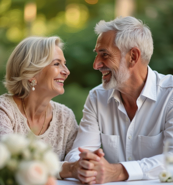 Couple mature souriant lors d'une célébration en plein air