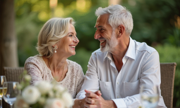 Couple mature souriant lors d'une célébration en plein air