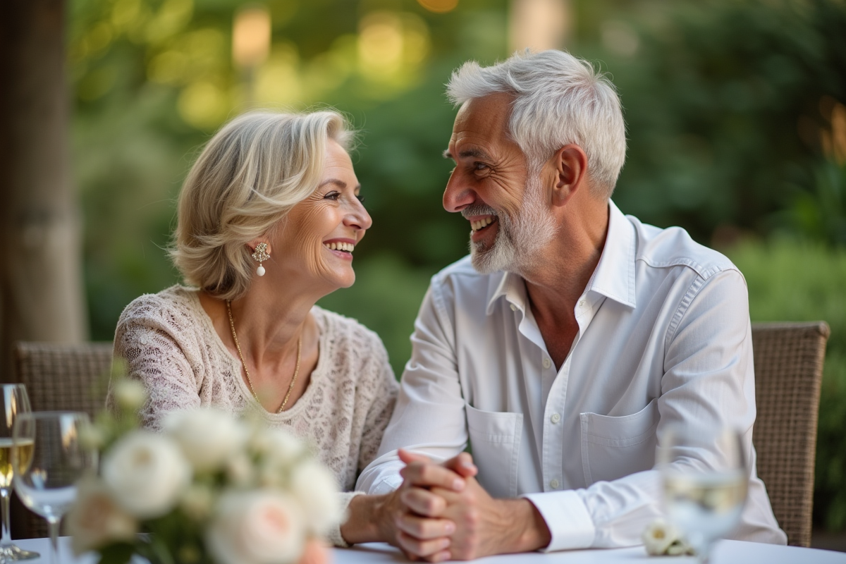 Couple mature souriant lors d'une célébration en plein air