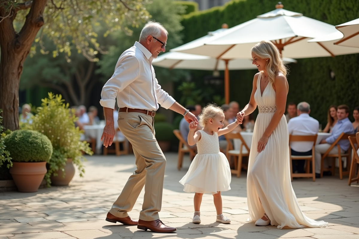 Couple et enfant dansant lors d