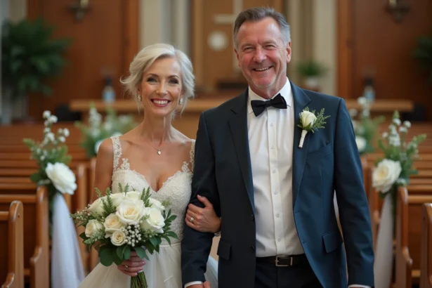 Couple élégant souriant lors de la cérémonie de mariage