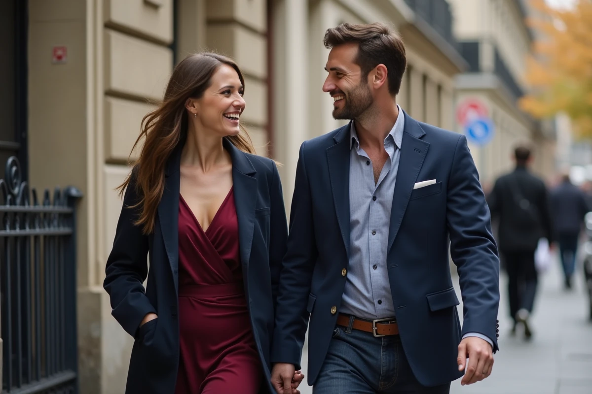 Couple marchant dans une rue parisienne symbolisant la relation amoureuse et les rumeurs autour d'Yseult et son mari
