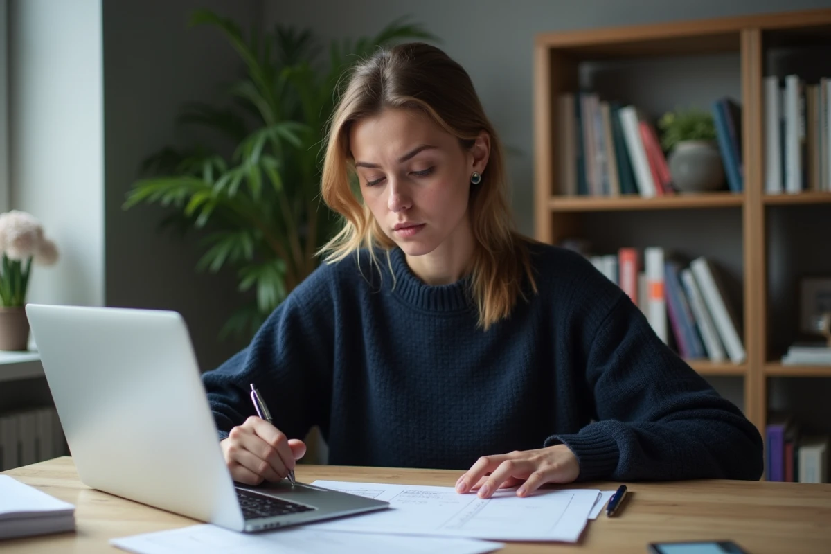 Femme remplissant un formulaire de publication des bans en ligne depuis son domicile