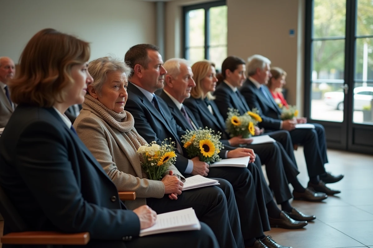 Famille diverse en attente dans une mairie chaleureuse