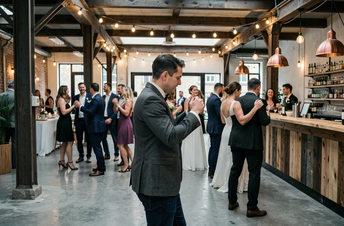 Florian Ogier capturant des moments de danse lors d'une réception de mariage dans un loft industriel réhabilité à Mulhouse