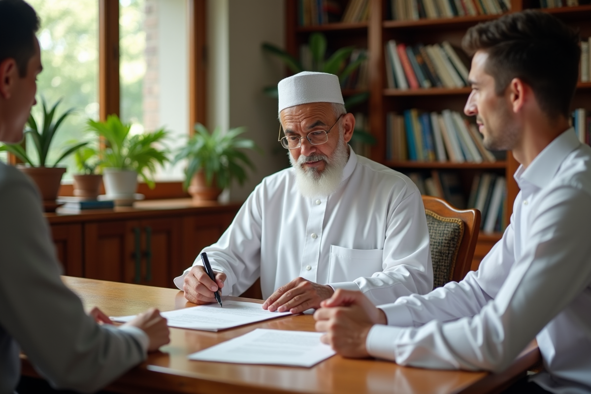 Imam âgé supervisant la signature du contrat de nikah