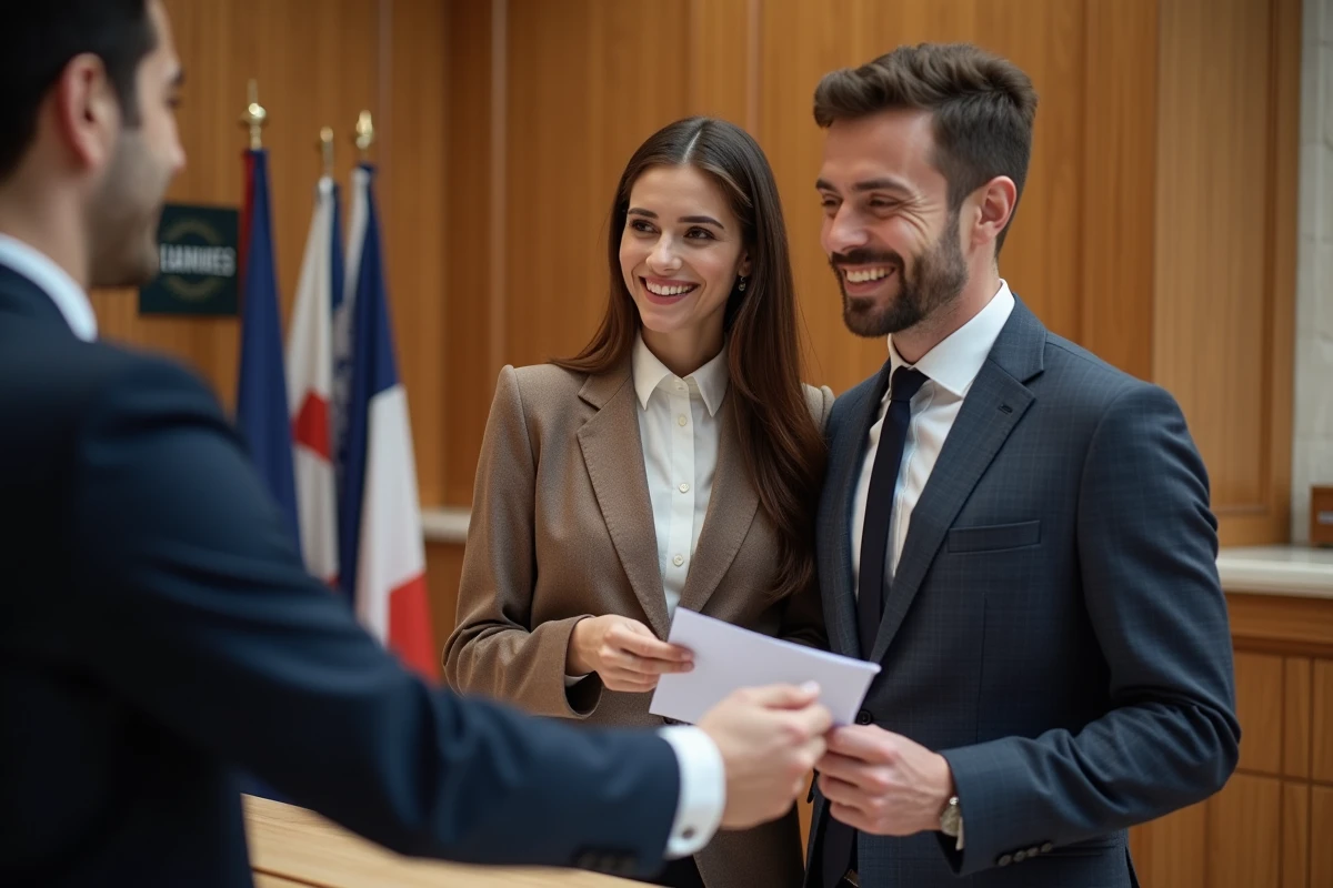 Jeune couple à la mairie lors de leur mariage civil