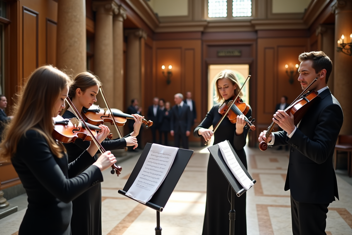 Quatuor à cordes jouant dans le hall de la mairie