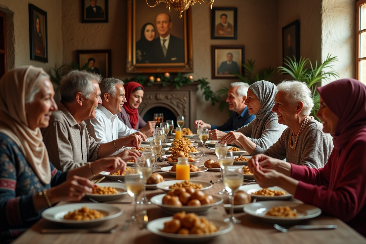 Famille romani lors d un repas de mariage convivial